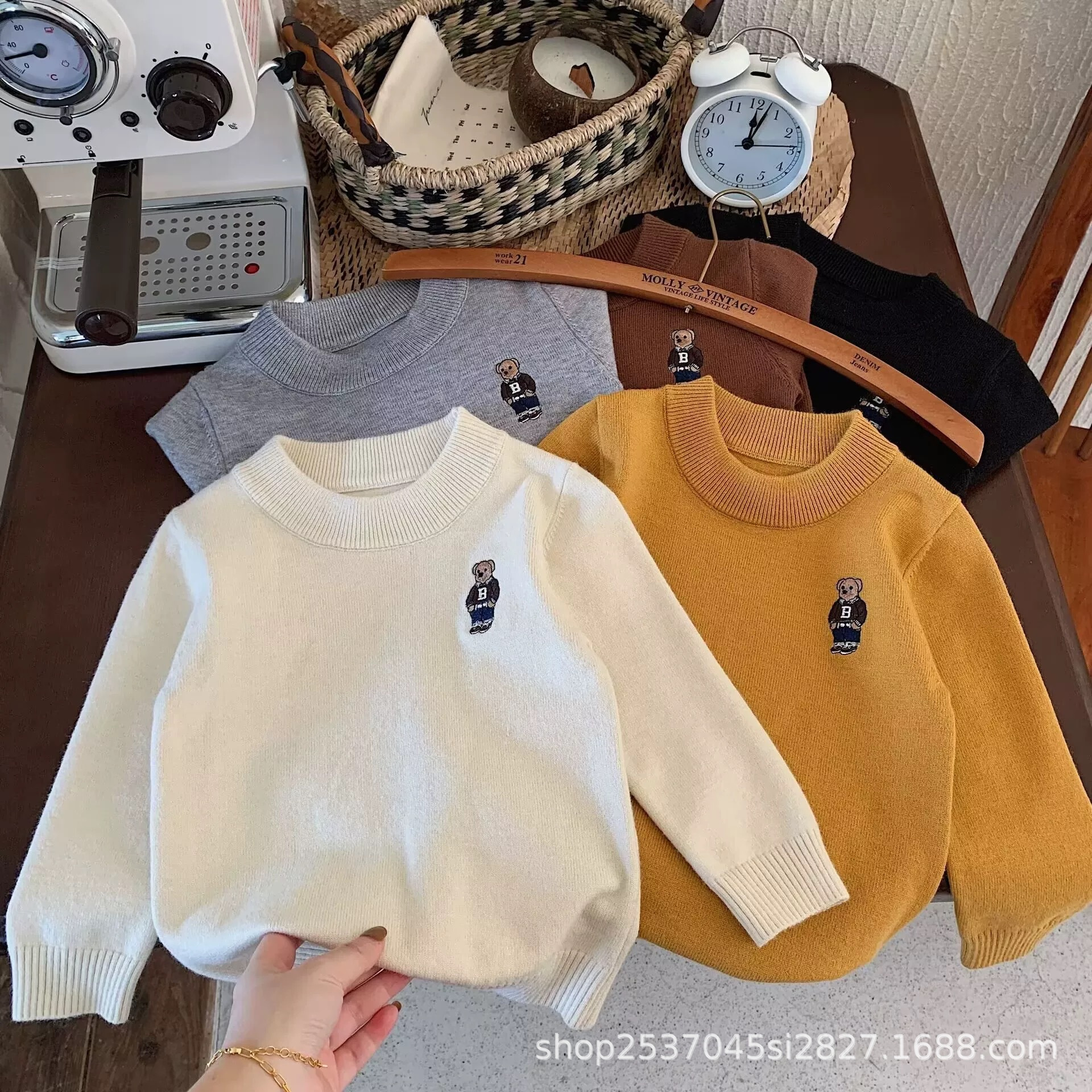 儿童秋冬针织毛线衣冬潮牌小熊打底衫宝宝保暖毛衣男童女童内搭潮