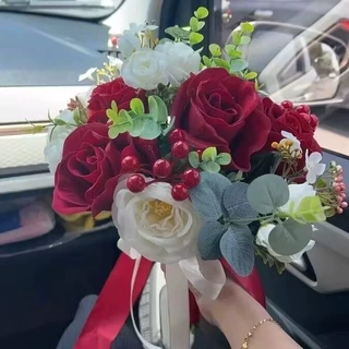 红色玫瑰花手捧花仿真花花束新娘结婚婚纱照假花伴娘婚礼拍照具