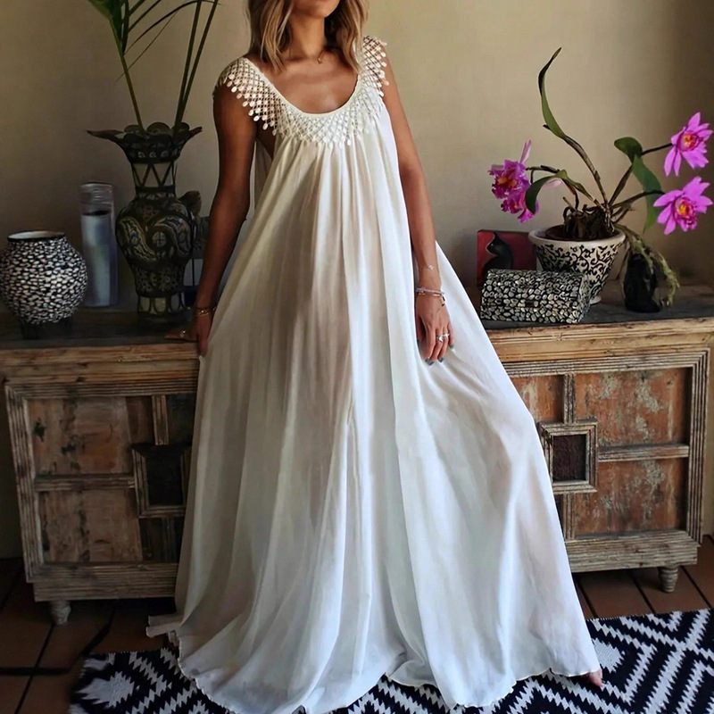 2025 Summer European and American Cross-Border Amazon Aliexpress Casual Solid Color High-Quality Long Dress