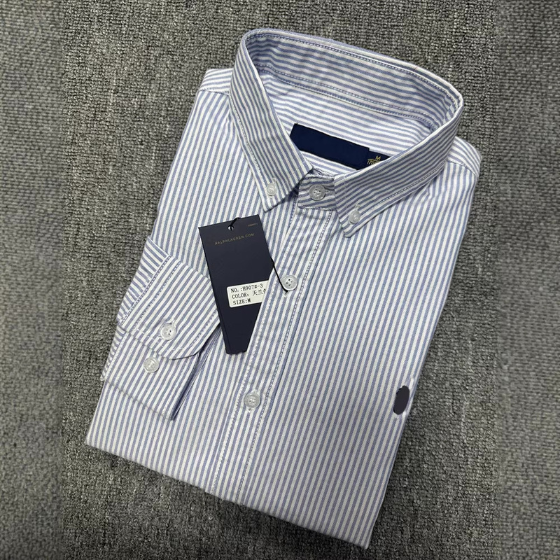 Men's Long-sleeved Shirt Spring and Autumn Business Casual Striped Oxford Men's Cotton Pony Label Youth Shirt Top