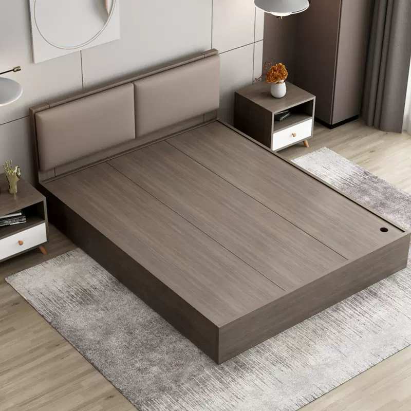 软包板式现代简约榻榻米床高箱收纳米储物床主卧双人床