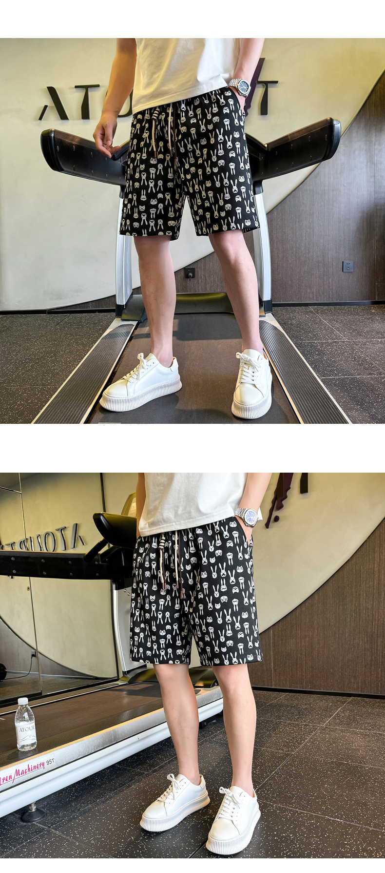 Men's Clothing Men's Cool Stylish All Over Cartoon Bunny Head Summer Trendy Loose Fitting Five Point Pants Versatile Beach Shorts_viptrois.com