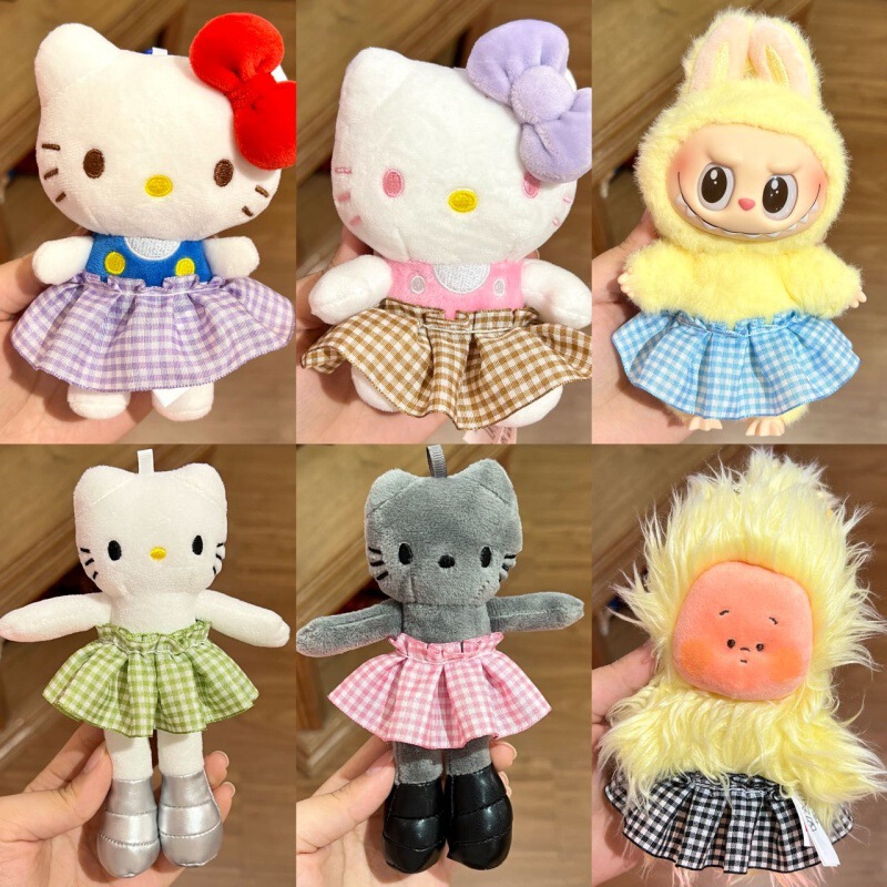 Dress 10cm Clothes Trendy Toy Doll Labubu Star Person Long-Legged Kt Cat Dress-Up Colorful Plaid Pleated Skirt