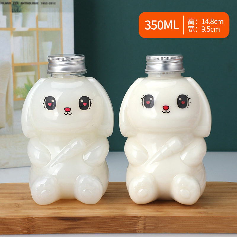 Lindo conejito de dibujos animados leche té botella PET plástico para llevar leche té taza 500ml botella de bebida desechable