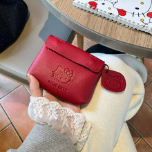 可爱凯蒂猫红色皮质零钱包收纳包少女心便携耳机包随身卡包包邮