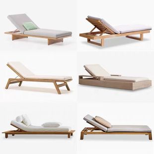 Outdoor Bed Villa Courtyard Teak Open-Air Waterproof Swimming Pool Bed Hotel Resort Anti-Corrosion Solid Wood Deck Chair