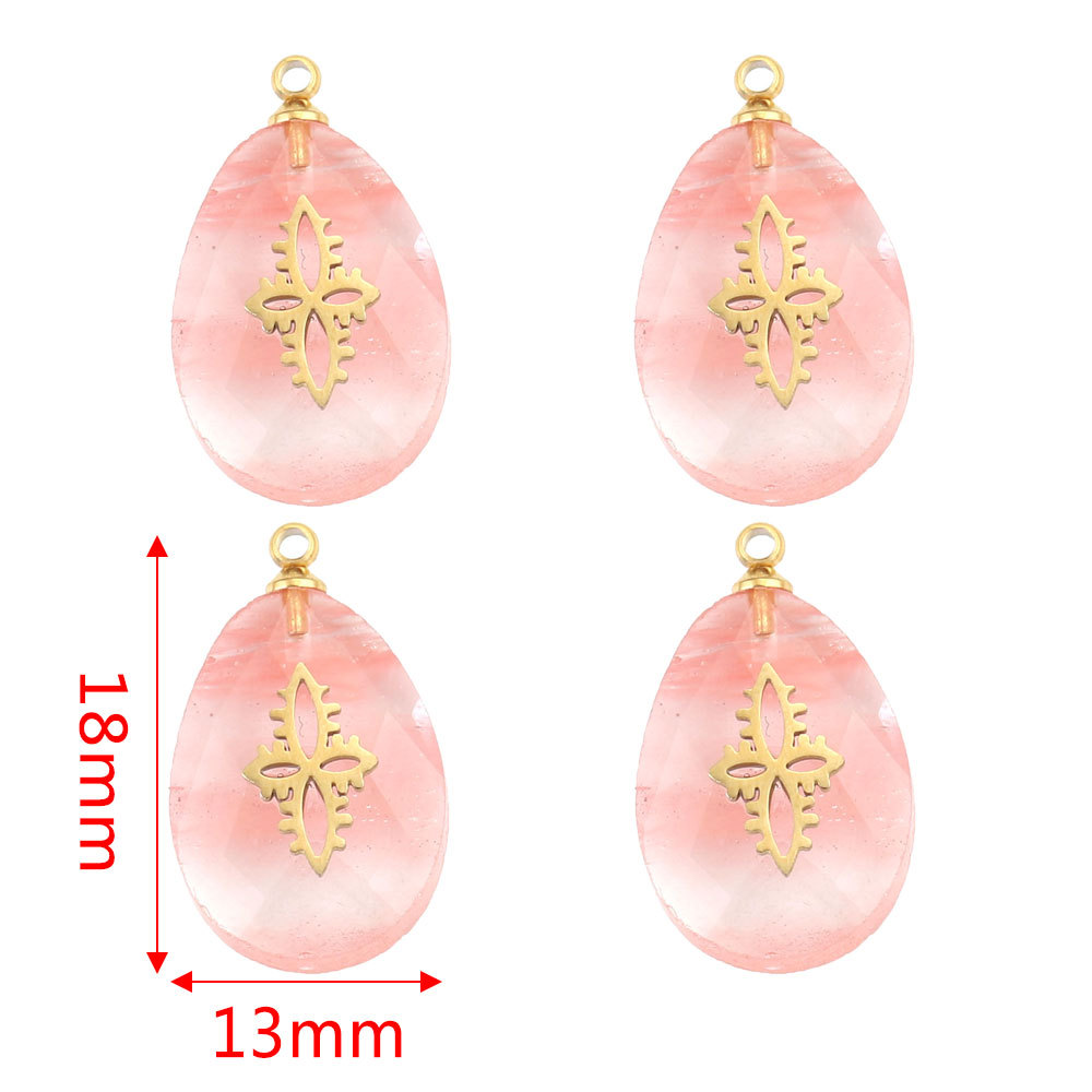 Europa y América Piedra Natural Rosa cristal turquesa Acero inoxidable titanio acero cuadrado pequeño colgante DIY joyería collar Accesorios