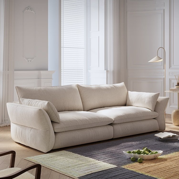 Sofá Grado estilo retrógrado francés crema viento sala de estar tela sofá recto sofá Chenille plumón combinación de sofá