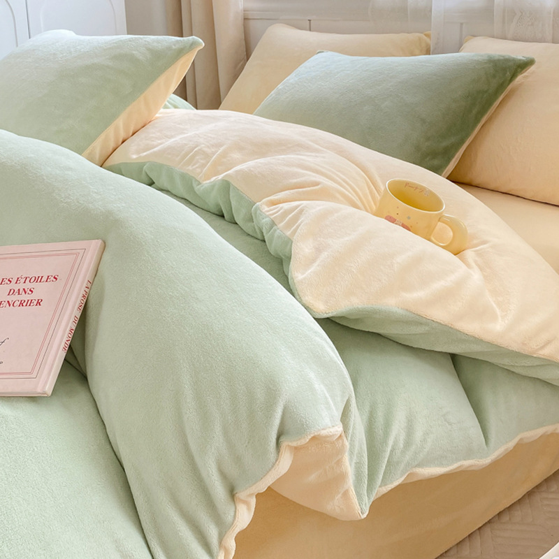 Otoño e invierno engrosado leche cama de cuatro piezas conjunto de coral cubierta de edredón de flanel doble sábanas de tres piezas conjunto