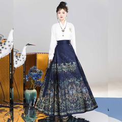 新しいスタイルの翡翠と鳳凰の模様の金織り馬面スカート、明代の漢要素、毎日の通勤、新しい中国風のスカート