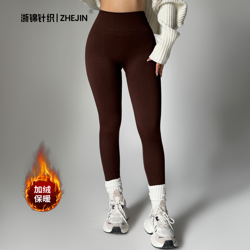 Cross-Border European and American Foreign Trade Fleece-Lined Outdoor Pants Sports Tight-Fitting Quick-Drying Fitness Yoga Pants Hip Lift Outer Wear Autumn and Winter Women