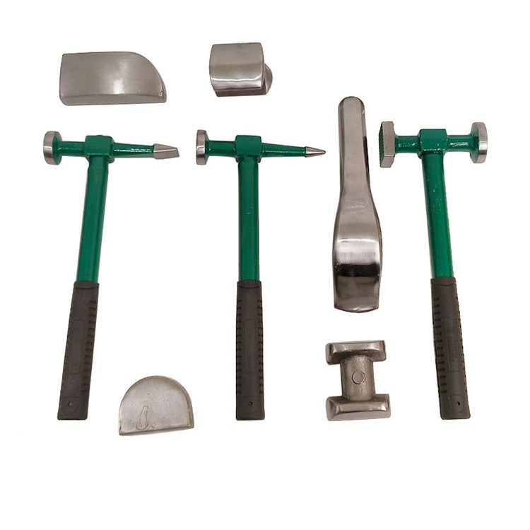 En stock suministro de hoja de metal martillo de reparación de chapa de automóvil combinación traje bloque de cojín redondo bloque de hierro plano 9 UNID