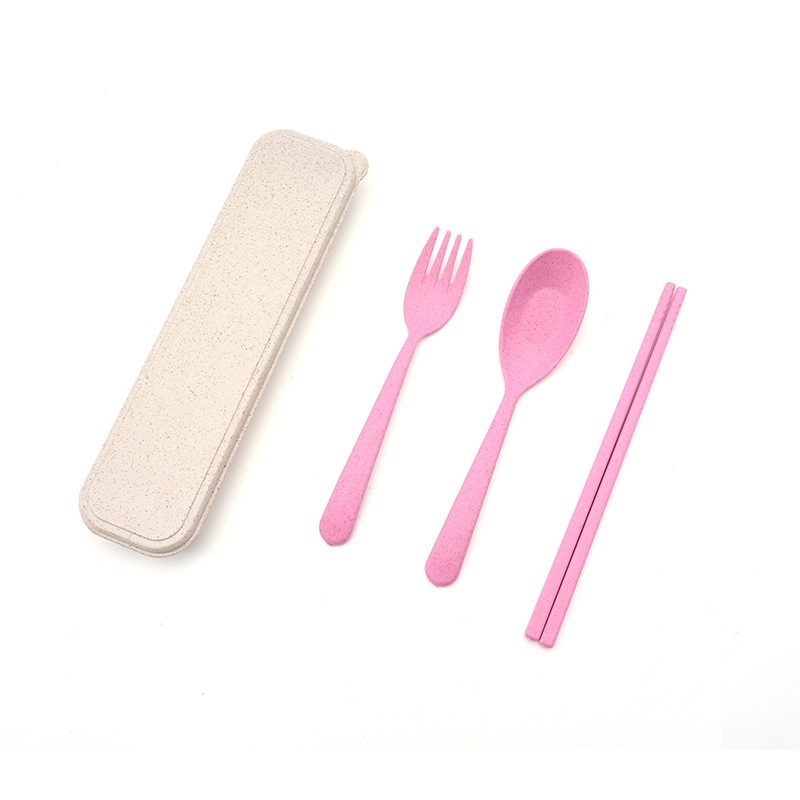 Trigo paja de viaje portátil vajilla traje cuchara Tenedor palillos de tres piezas vajilla caja de almacenamiento traje de regalo image 5