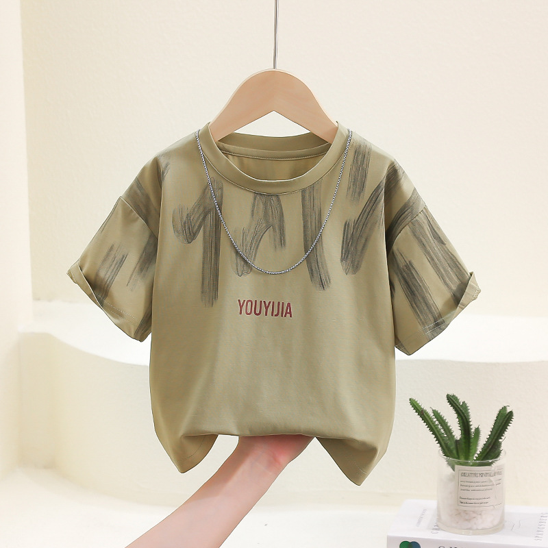 7839 Camiseta de verano para niños 2025 nuevo estilo estilo occidental verano para niños de manga corta para bebés ropa de verano delgada para niños