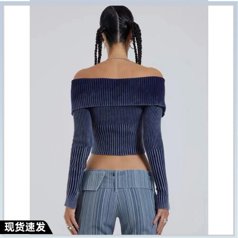 Jaded London retro tannin color water washing water shoulder thread zipper spicy girl dew sweater sweater