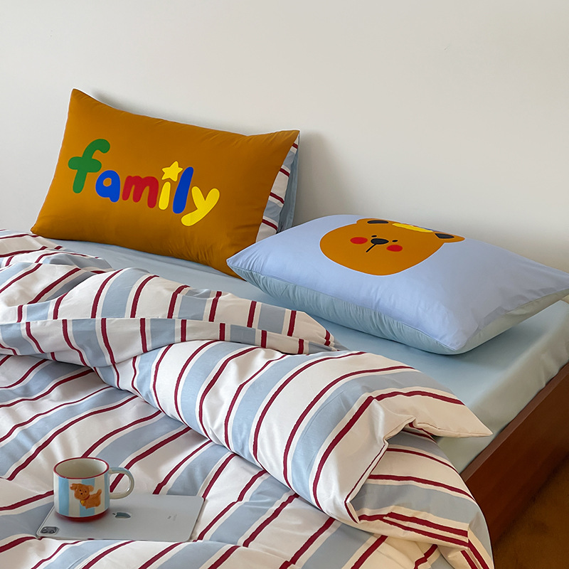 Cartoon Cotton Four-piece Bedding Set Cute Korean Style Bed Set_voghion.com