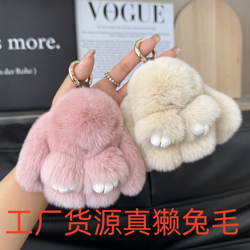 Rex Rabbit Fur Stuffed Rabbit Pendant Plush Trinket Bag Charm Doll Wholesale Real Fur Bunny Keychain
