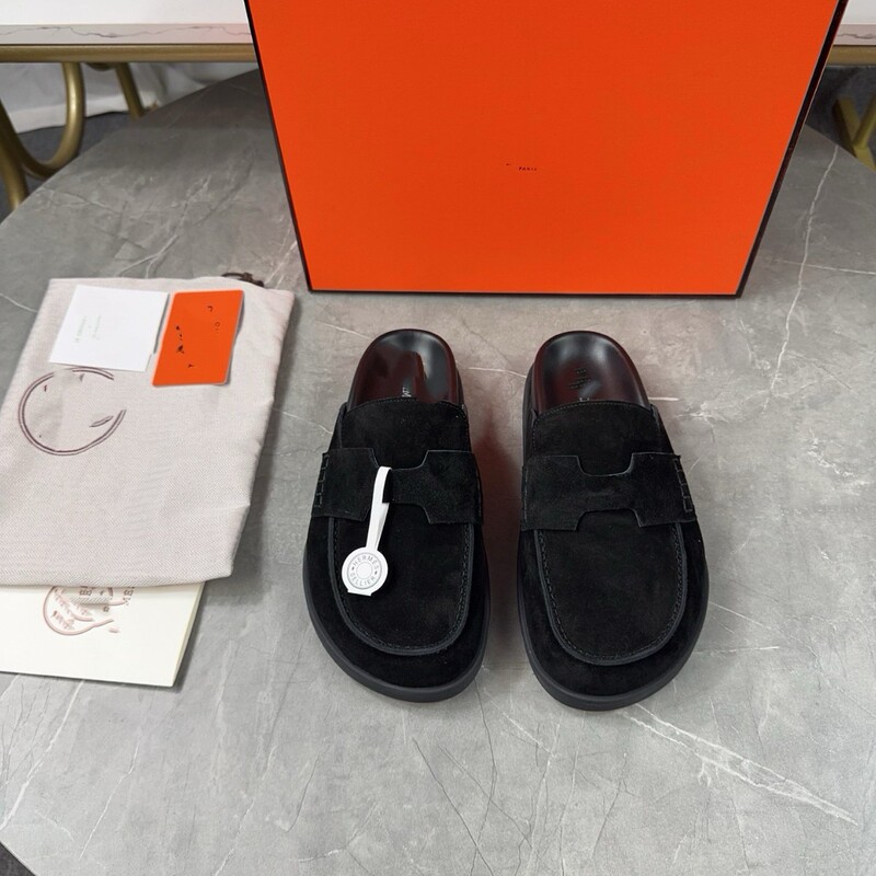 Deerskin 2025 Spring and Autumn New H Brand Couple Style Closed-Toe Mules Birkenstock Slippers Men's Outdoor Genuine Leather Slippers