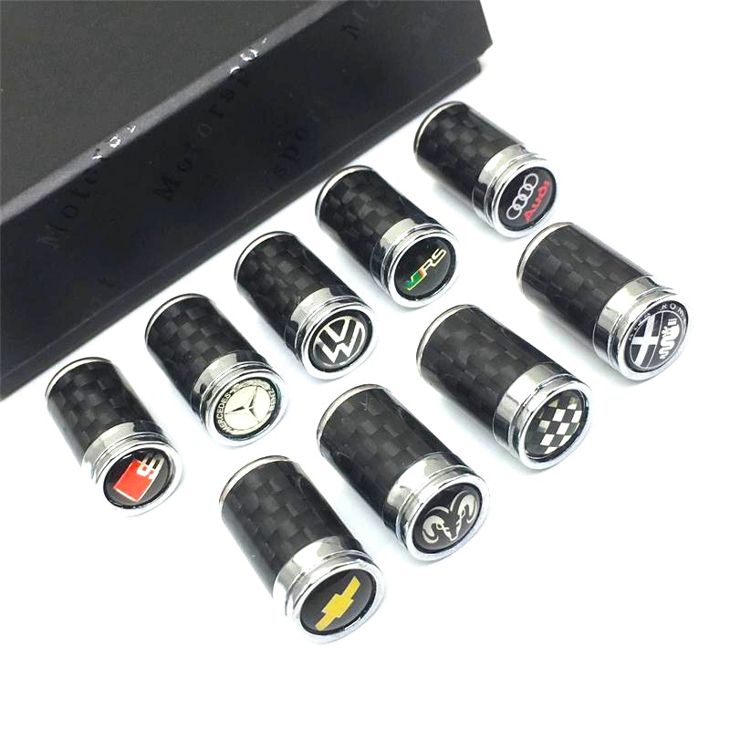 Fit Audi carbon fiber valve stem cap tire valve chamber cover with car logo valve dust cap
