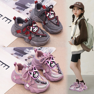 Children's leather kulomi leather sneaker lace-up 2024 autumn and winter new soft-soled girls running shoes all-match tide
