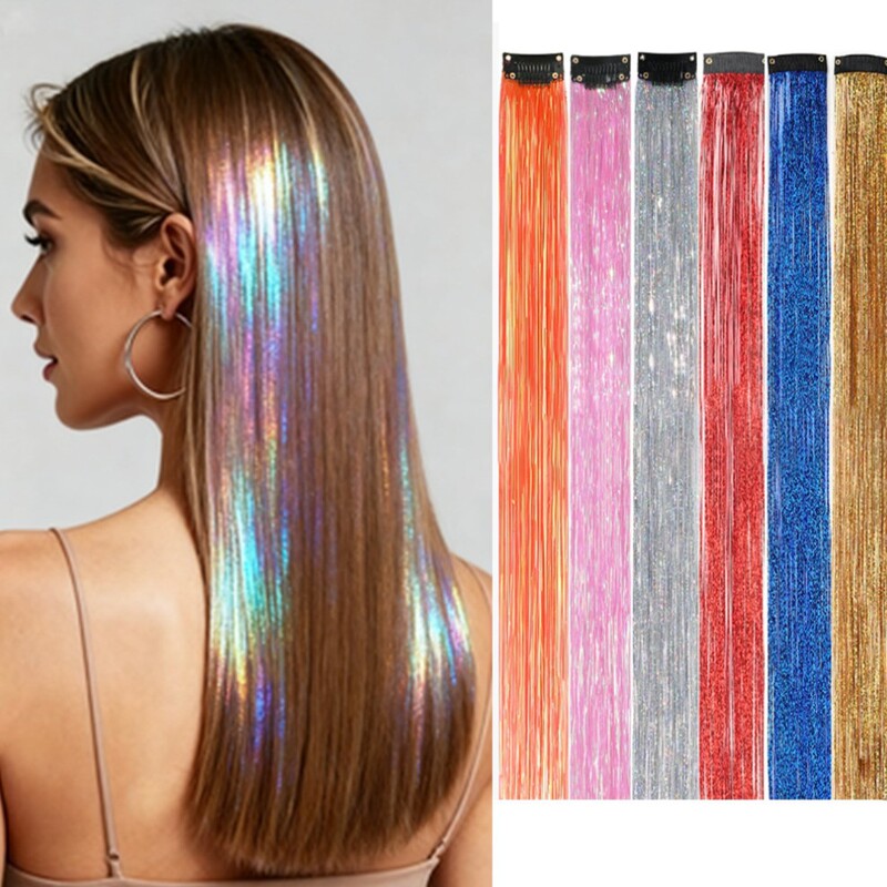 Flashy Hair Extensions, Ear-Hanging Dyed Hair Extensions, Colored Seamless Clip-In Hair Extensions, Single-Color Laser Clip-In Hair Extensions Flashy Hair Extensions, Ear-Hanging Dyed Hair Extensions, Colored Seamless Clip-In Hair Extensions, Single-Color Laser Clip-In Hair Extensions