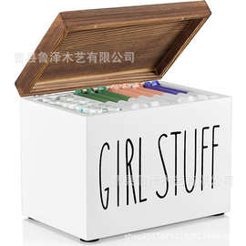 木制翻盖式浴室储物盒磁吸卫生棉条收纳盒女性周期用品多格整理盒