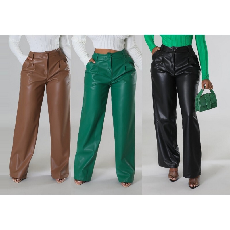 2024 New Cross-border Amazon Europe and America Supply Fall/Winter PU Women's Loose Wide Leg Pocket Casual Leather Pants in stock 2024 New Cross-border Amazon Europe and America Supply Fall/Winter PU Women's Loose Wide Leg Pocket Casual Leather Pants in stock