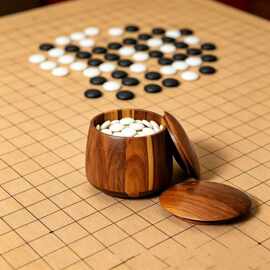 相思木圆形带盖五子棋围棋收纳罐家用厨房调料收纳罐密封茶叶罐