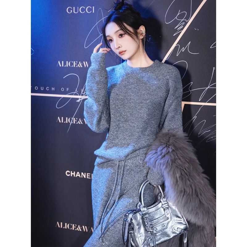 High-End Sweater Suit for Women Autumn and Winter 2025 New Korean Style Loose Lazy Style Knitted Wide-Leg Pants Two-Piece Set Trendy High-End Sweater Suit for Women Autumn and Winter 2025 New Korean Style Loose Lazy Style Knitted Wide-Leg Pants Two-Piece Set Trendy