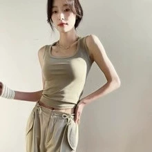 [纯棉遮副乳吊带小背心百搭一体女士外穿春夏秋打底内搭辣妹上衣]