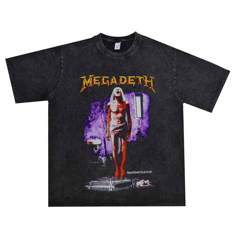 European and American Megadeth Thrash Metal Thrash Rock Vintage Distressed T-Shirt Loose Fit