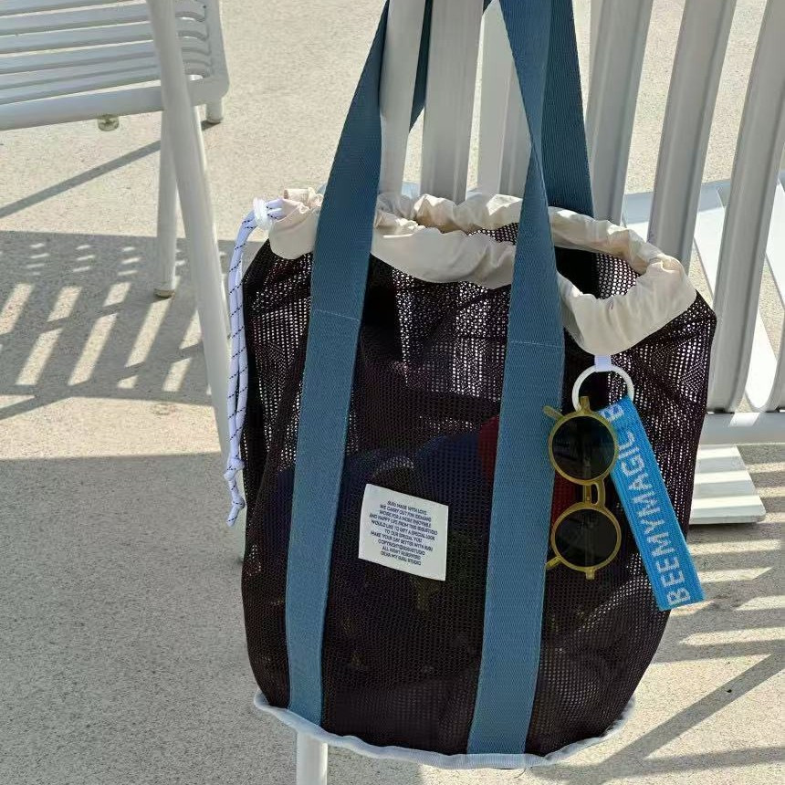 韓国ins休暇旅行ビーチバッグネット布ポケット大容量手提げ袋水泳通気ネット収納バッグ