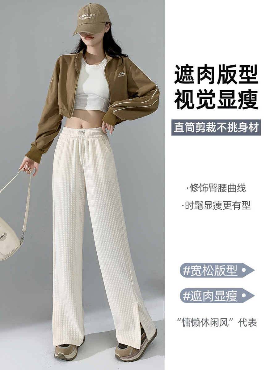 Pantalones casuales para mujer, cintura alta, pierna recta image 3