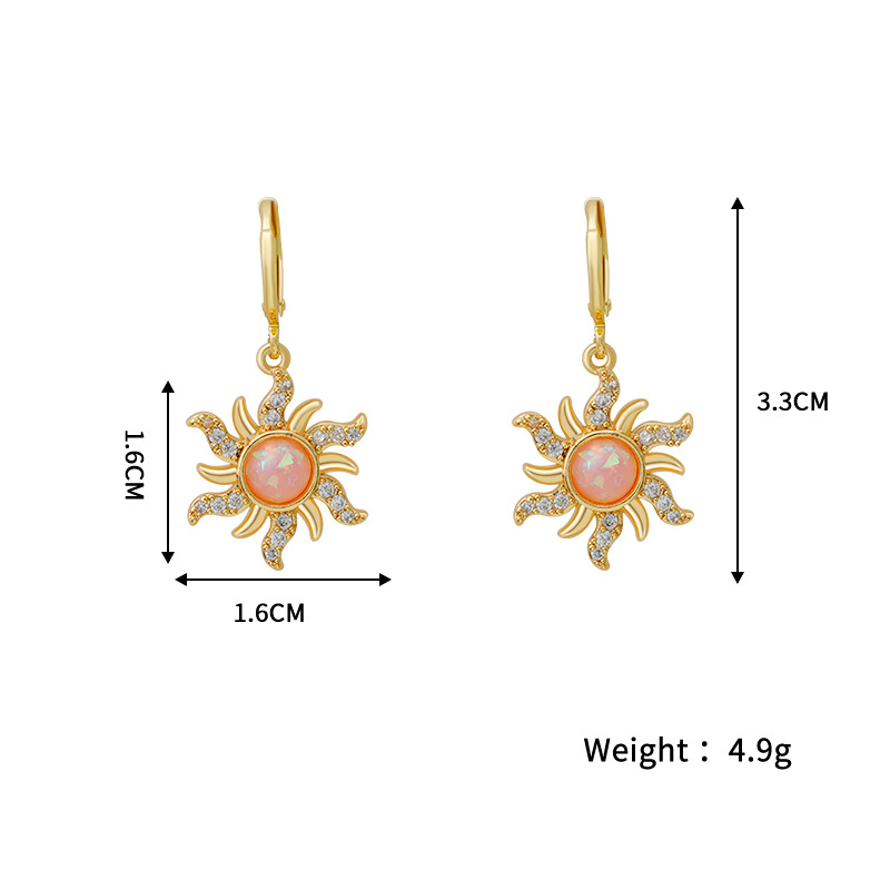 Charm Sleeper Hoop Earrings, Drop Earrings Classification 1 Pair Vintage Style Classic Style Flower Plating 304 Stainless Steel Opal Drop Earrings