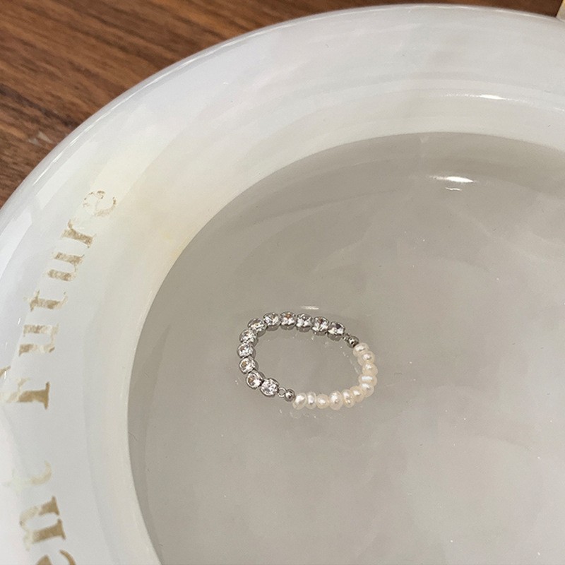 Anillo de circonita de perlas de viento ins, nicho femenino, sentido de alta gama, simple y ligero, anillo de novia de lujo, anillo de apertura de temperamento al por mayor