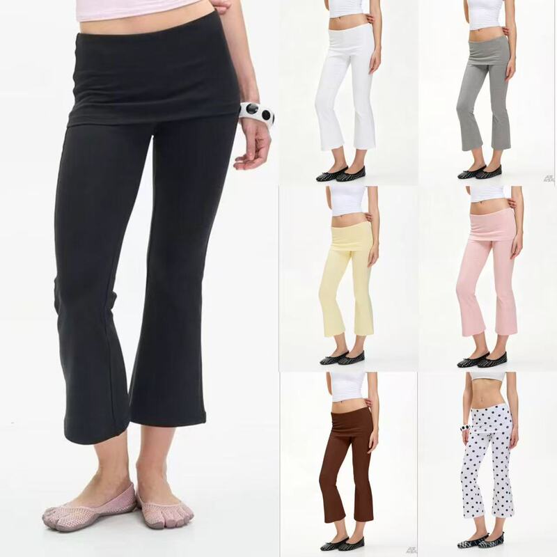 2026 European and American Cross-Border Women's Fashion Low-Waist Cuffed Flared Cropped Pants in Multiple Colors, Stretchy Knit, Slimming, Versatile Cropped Pants