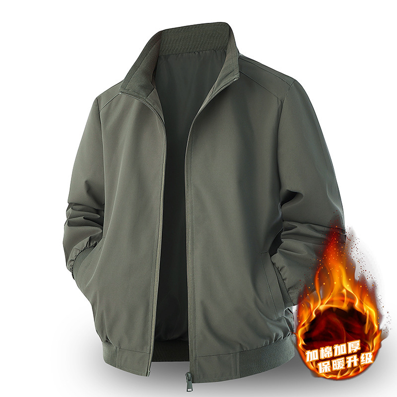 Cross-Border Fleece-Lined Thickened Casual Jacket Stand Collar Men's 2025 Autumn New Youth Pilot Solid Color