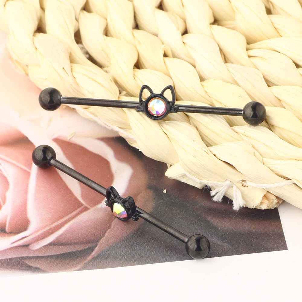 Black Cat Geometric 316L Surgical Steel Industrial Barbell Bridge Ear Piercing Jewelry detail image 8