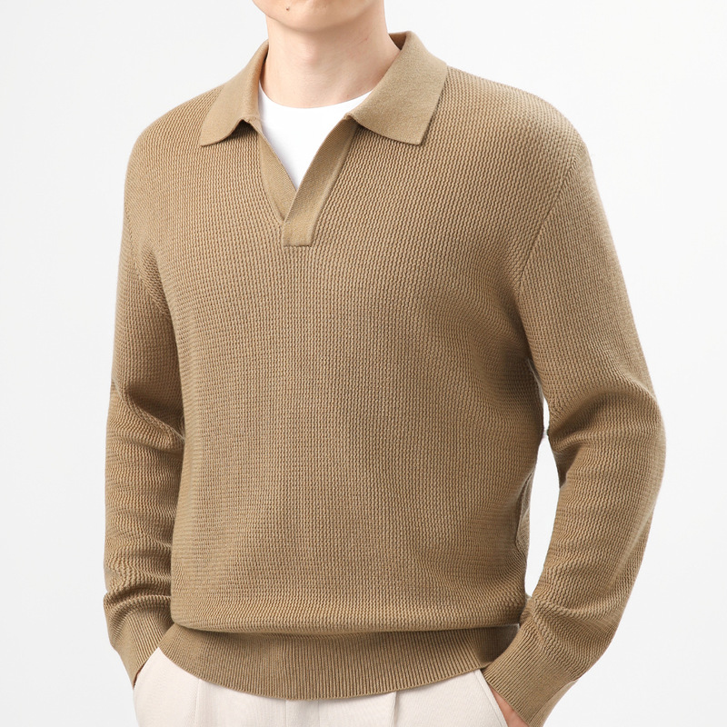 Light Luxury Seagull Collar 2025 Autum Lapel 12-Stitch Fashionable Long-Sleeved Knitwear for Men Casual Wool Pullover Knitwear