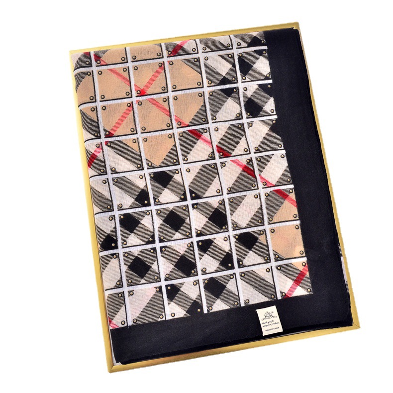 Bufanda de mujer de invierno estilo coreano versátil bufanda a cuadros de diamantes de verano aire acondicionado chal bufanda cálida Toalla de playa de algodón y lino