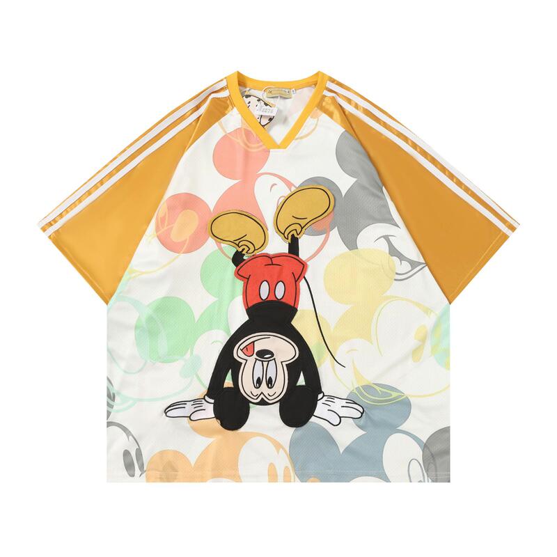 American Trendy Brand Cartoon Print Sports V Neck Short-Sleeved T-Shirts for Men and Women, Loose, Quick-Drying, Niche, Versatile Couple Tops American Trendy Brand Cartoon Print Sports V Neck Short-Sleeved T-Shirts for Men and Women, Loose, Quick-Drying, Niche, Versatile Couple Tops