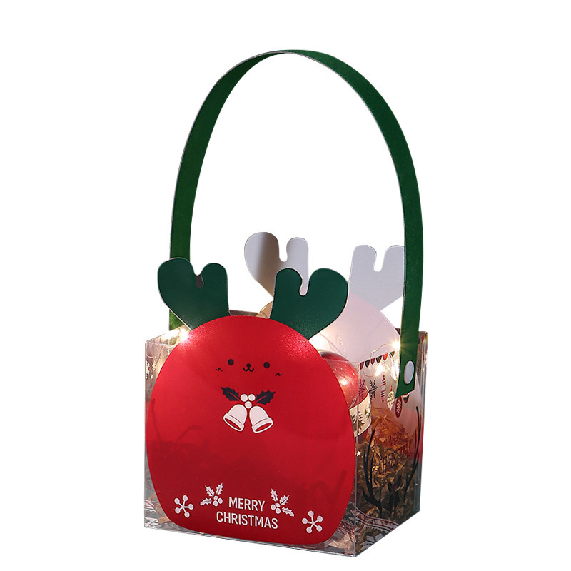 Víspera de Navidad transparente caja de Apple Santa Claus caja de regalo caja portátil de PVC hecho a mano bricolaje Navidad fruta caja decorativa lote