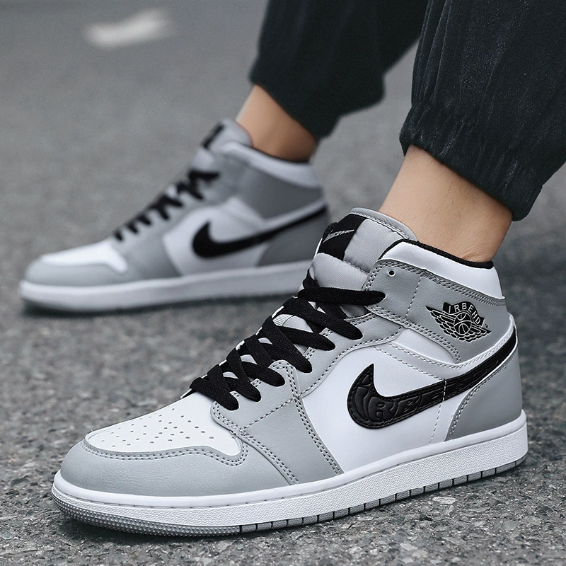 Aj Men's Shoes Mid-Top Smoke Gray Women's Shoes New Air Force One Men's Pure White Aj1 High-Top Shadow Gray Sneakers Trendy