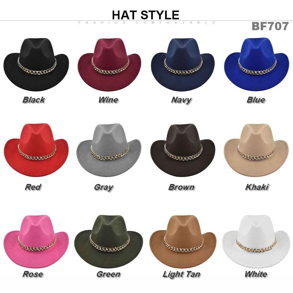Cowboy jazz gold-plated chain woolen top felt sheep hat, cowboy hat_voghion.com