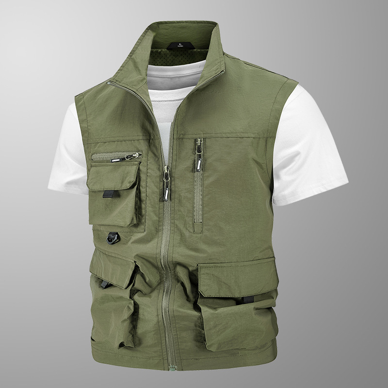 Cross-border multi-pocket vest, outdoor leisure photography team building vest, quick-drying vest, waterproof and breathable solid color stand-up collar top