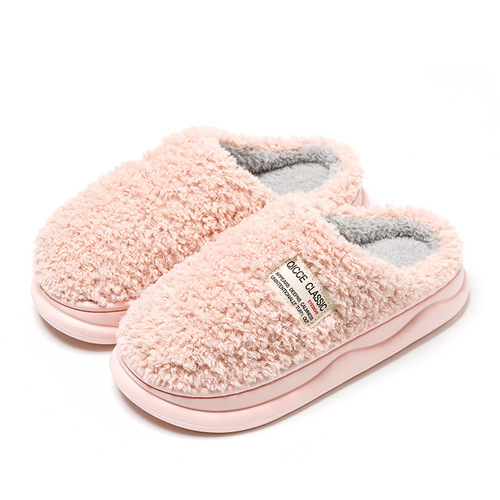 New Fleece-lined Fashionable Hooded Home Slippers for Indoor and Outdoor Wear, Thick Soles, Warm and Non-slip Couples Plush Cotton Slippers for Women