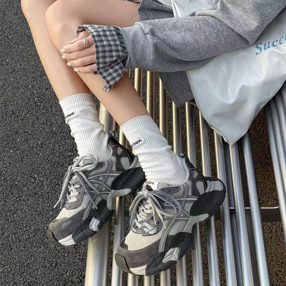 Retro Color Blocked Chunky Sneakers for Women Stylish Casual Versatile Thick Soles Shoes for Everyday Wear_vogvips.com