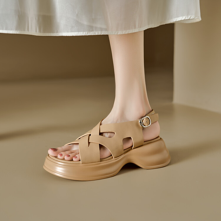 Sandal da cừu đế dày hở ngón tăng chiều cao nữ — Màu bạc, Màu mơ chi tiết 48