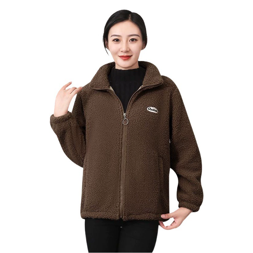 Осенне-зимнее бархатное пальто для матери, теплое пальто на флисовой подкладке с хлопковой подкладкой, модное бархатное пальто из ягненка для женщин среднего и пожилого возраста с воротником-стойкой