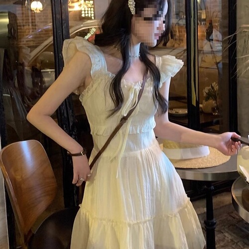 Summer Sweet and Spicy, Light Mature Style, Sweet, Youthful, Solid Color, Waist Cinching, Hong Kong Style Chic, Elegant Dress, Japanese Student Short Skirt